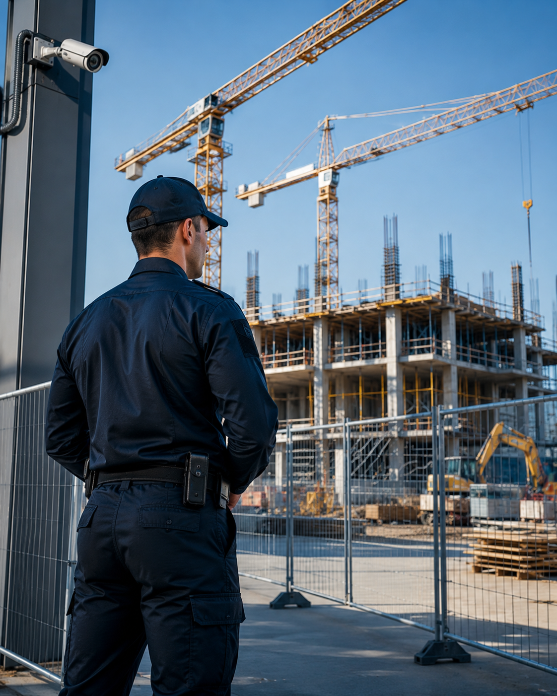 Baustellenschutz mit Kranen und Baustelle
