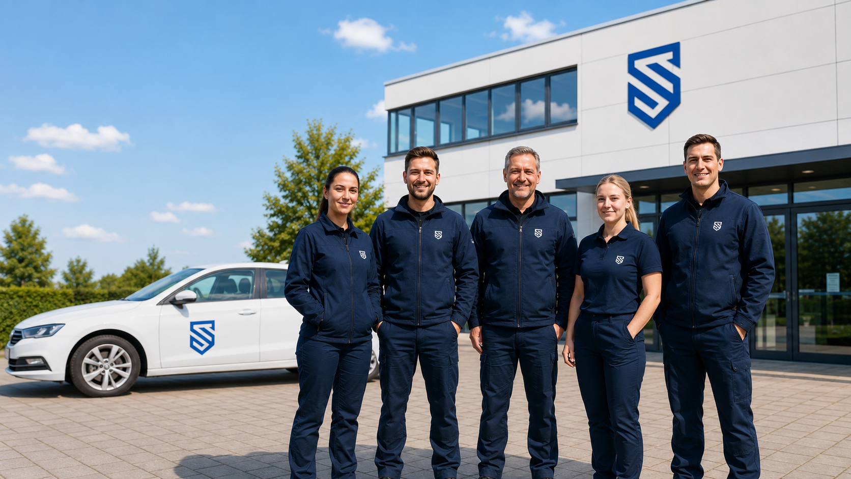 Team der Wachgruppe Süd vor einem Firmengebäude