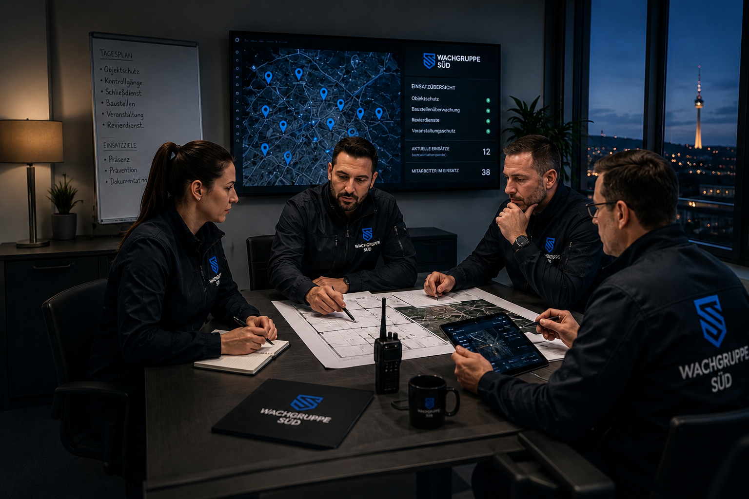 Team der Wachgruppe Süd bei der Einsatzplanung